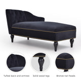 58" Velvet Chaise Lounge with Nailhead Trim and Solid Wood Legs