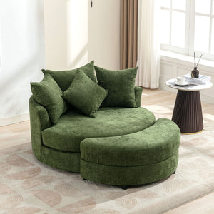 360° Swivel Accent Barrel Chair With Storage Ottoman & 4 Pillows, Modern Leisure Chair Round Accent For Living Room