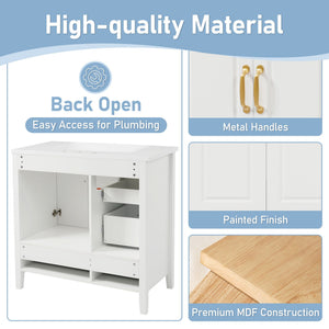 Bathroom Vanity With Sink, Soft Closing Doors & Drawers, Metal Handles