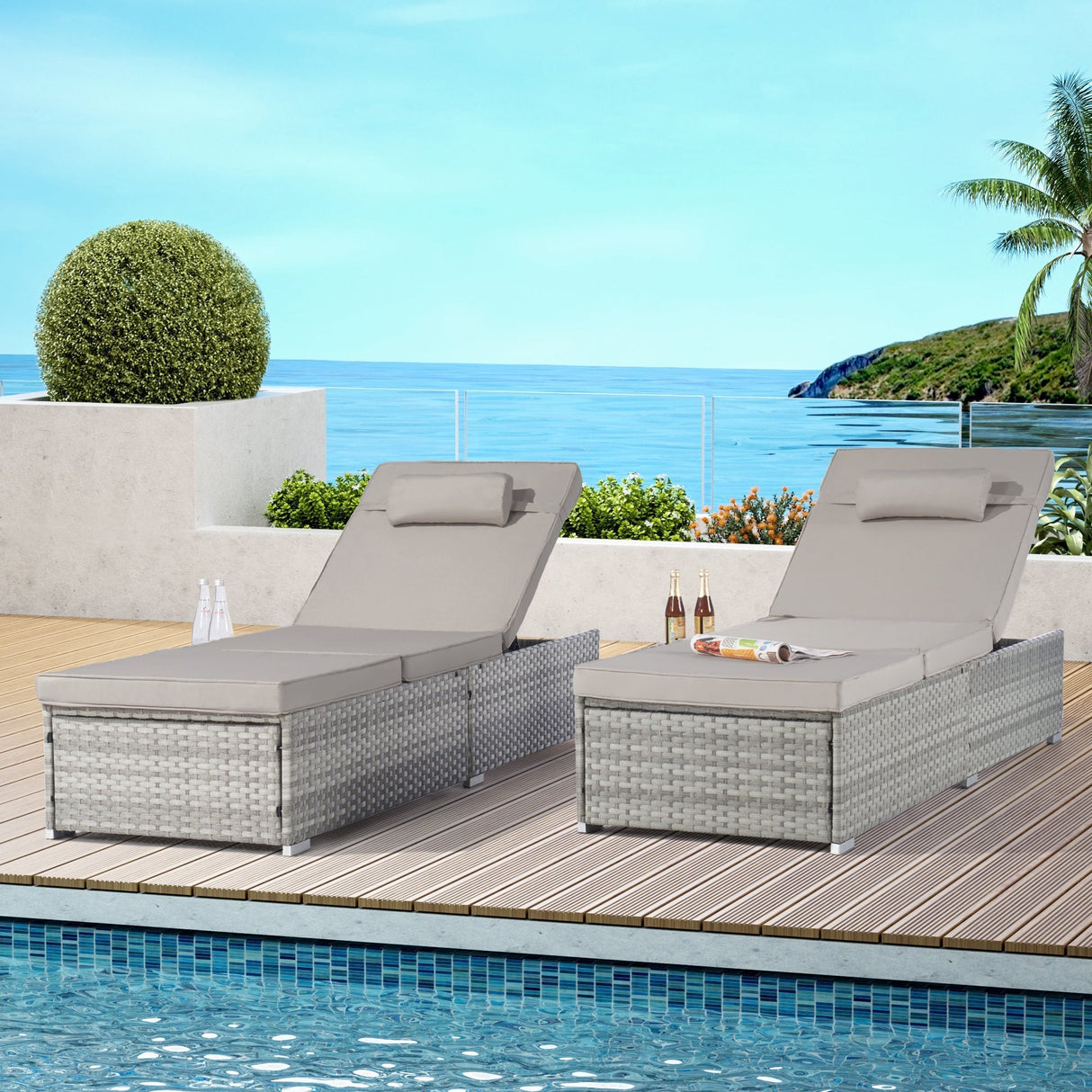 Outdoor Chaise Lounge Chair Set of 2 with Patio Pool Chairs Tanning Lounges
