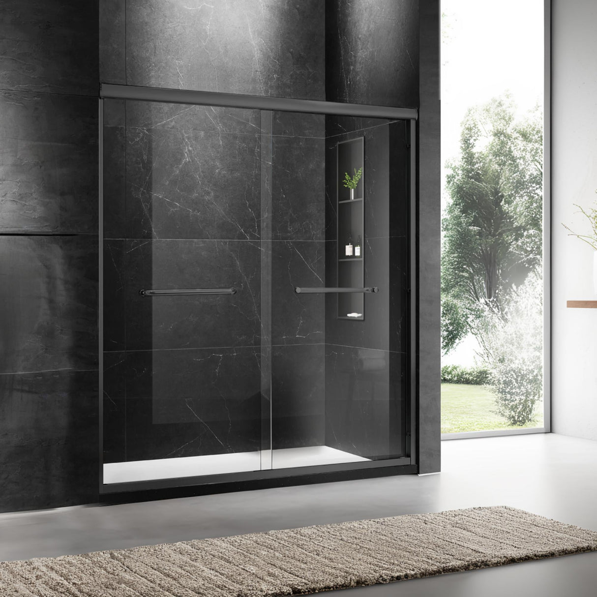 60" W x 74" H Door Sliding Frameless Shower Door with 6mm Tempered Glass LYM-02 Mat