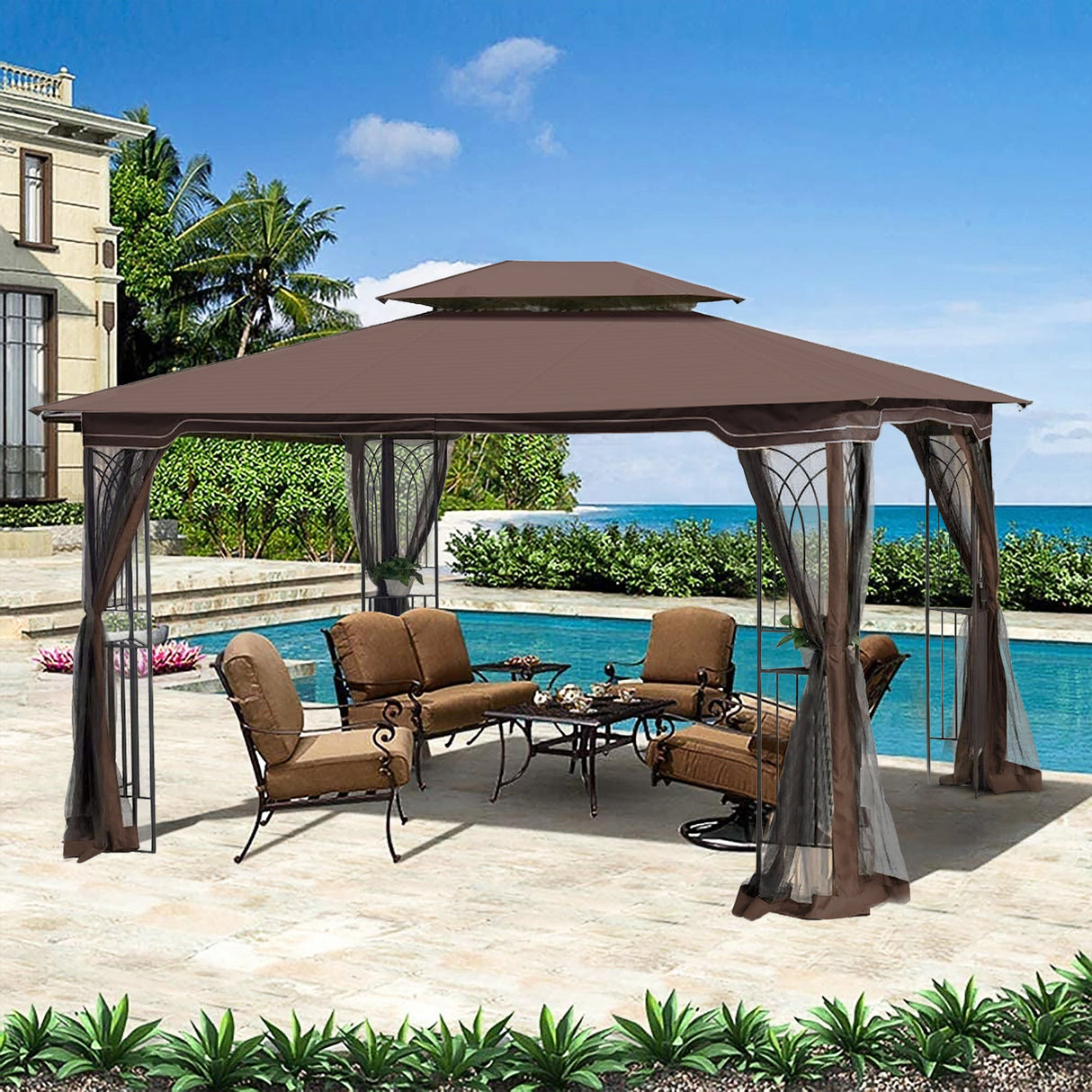 Gazebo tent with double roof & mosquito net