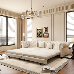 3 In 1 Convertible Sleeper Sofa Bed With Movable Ottoman