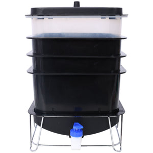 Durable Worm Farm Composting Bin With 4 Tray System For Food Waste Recycling Plastic - Black