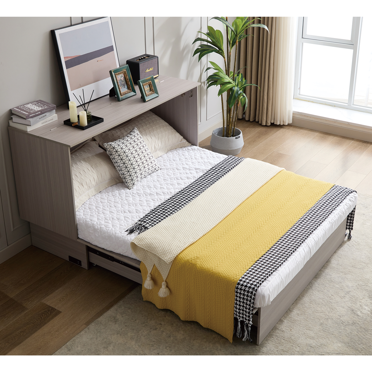 Cabinet Bed with Storage and Foam Mattress