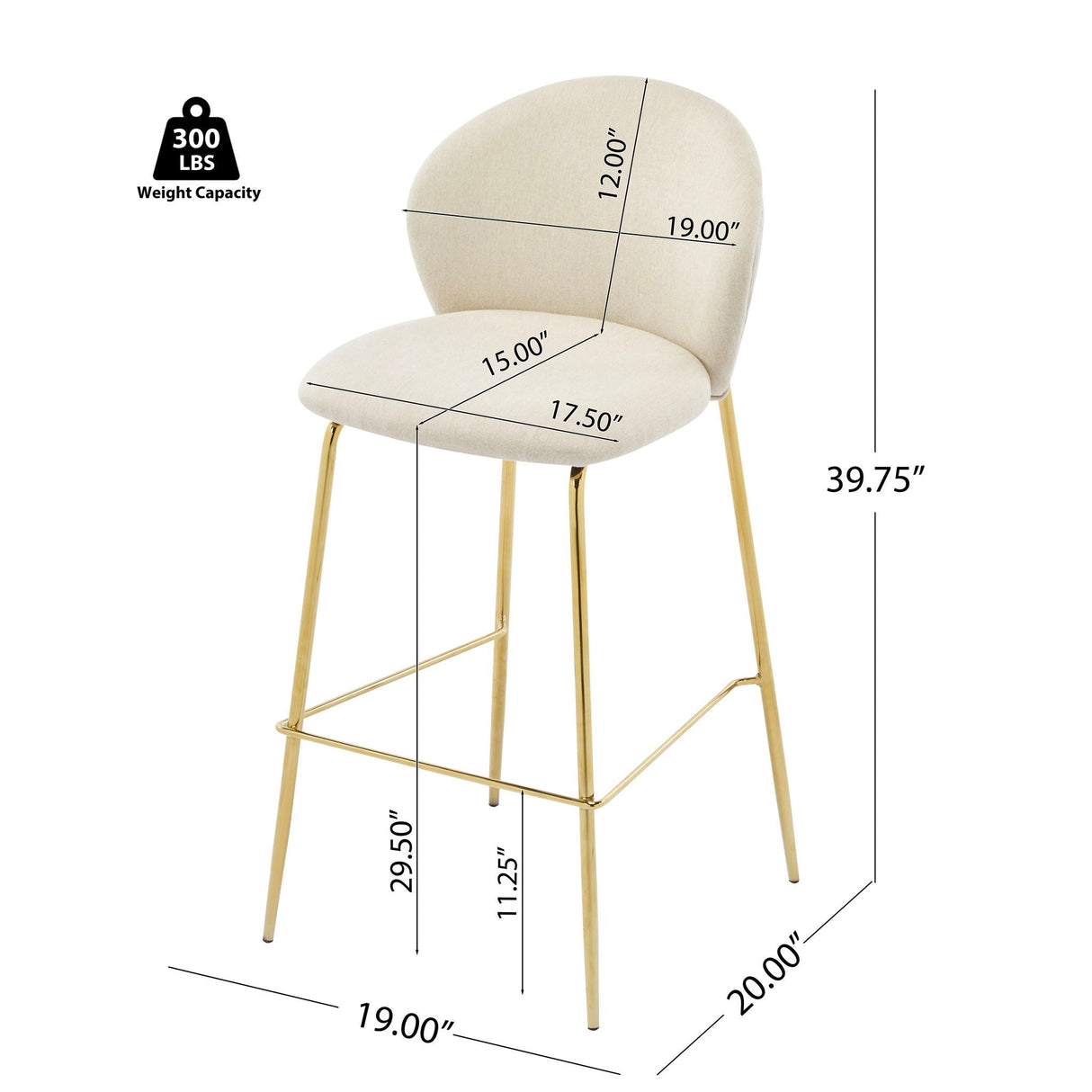 Kira Upholstered Bar Stool Set of 2