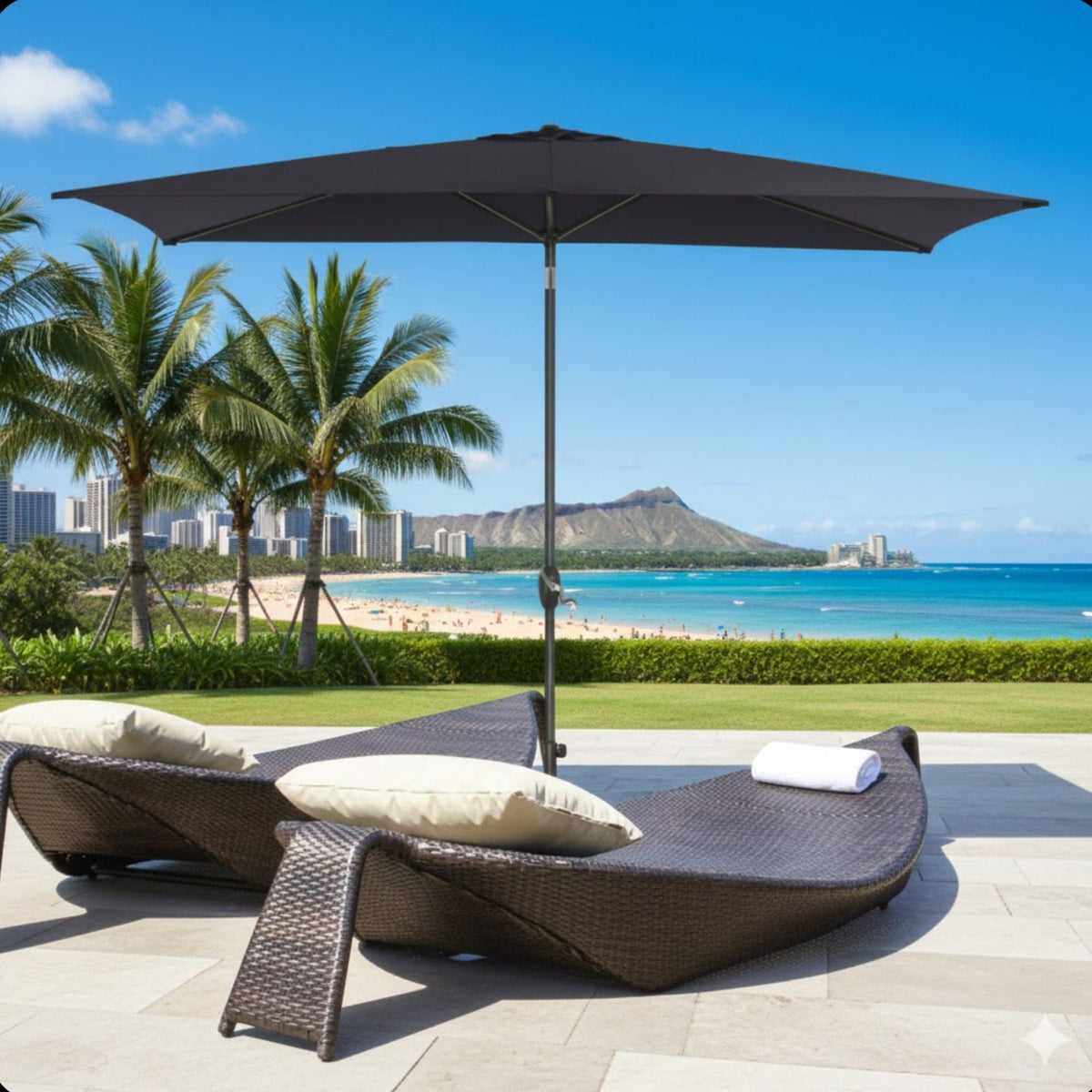 Rectangular Patio Umbrella With Crank Tilt, Polyester UV-Resistant Canopy