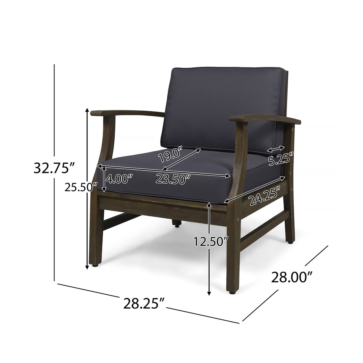 Enchanting Outdoor Club Chair with Slat Panel Design and Water-Resistant Cushion - Dark Gray