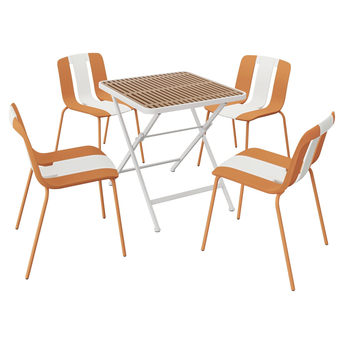 Modern Striped 4 Piece Outdoor Set with Folding Square Table - Orange or Green