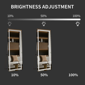 Full-Length Vertical Mirror With LED Light, Dimming Wall Mirror With Frame