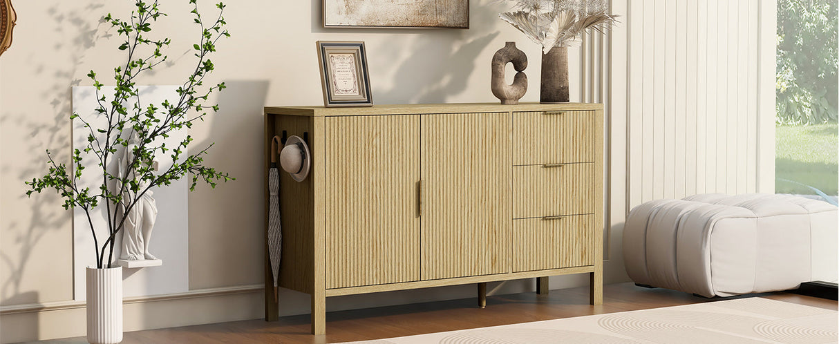 U-Style Modern Wave-Pattern Sideboard with 3 Drawers