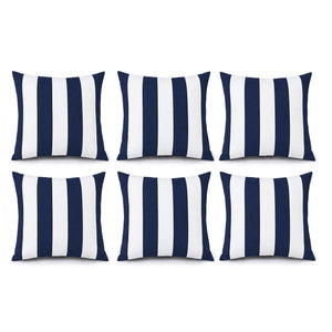 8 Pack Outdoor/Indoor Throw Pillows with Inserts - Navy/White Striped