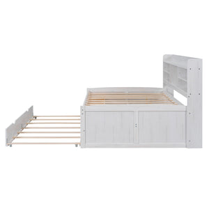 Captain Bed With Built In Bookshelves, 3 Storage Drawers, And Trundle