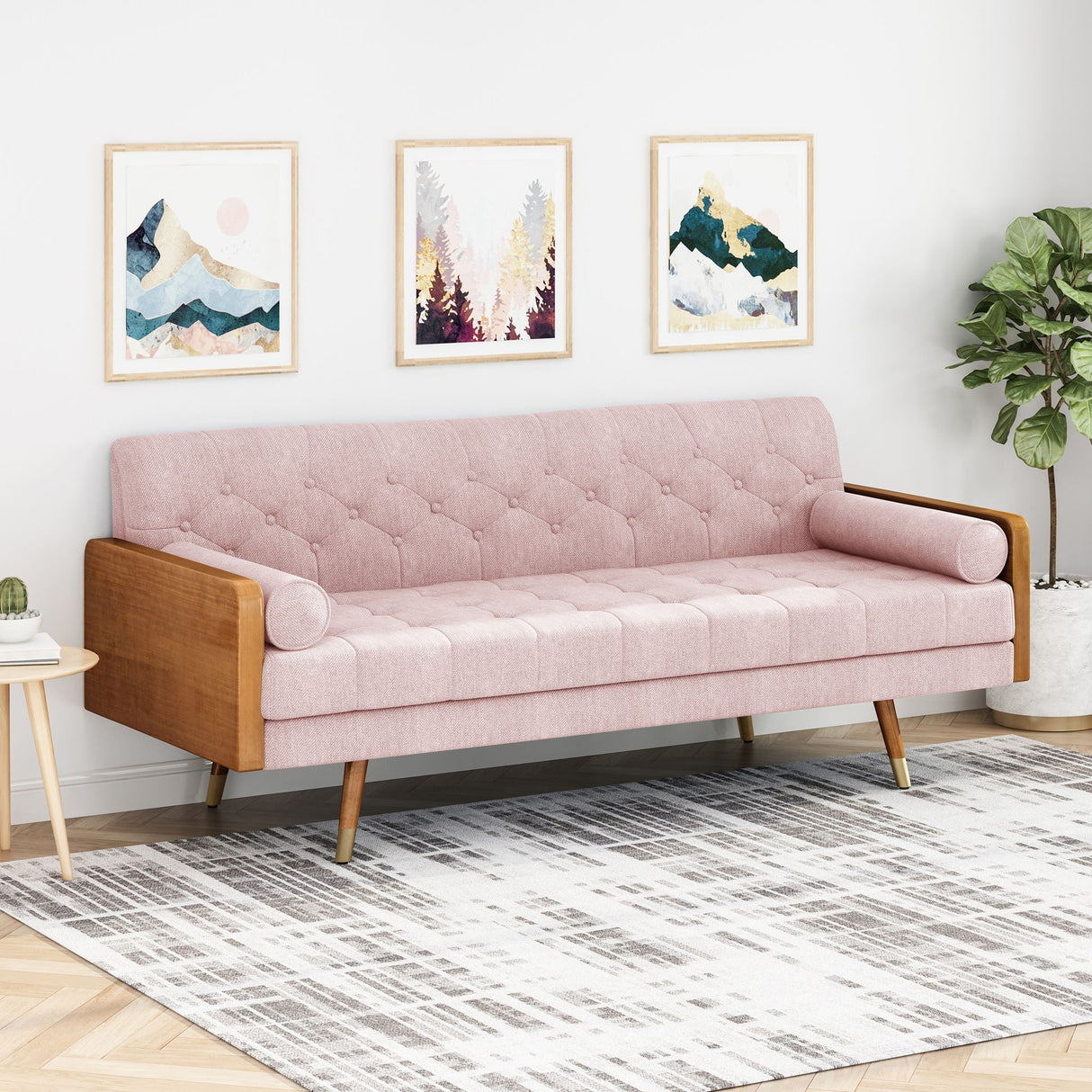Aidan Mid Century Modern Tufted Fabric Sofa