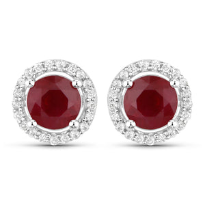 1.22 Carat Genuine Ruby and White Diamond 14K White Gold Earrings