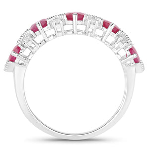 1.61 Carat Genuine Ruby and White Diamond 14K White Gold Ring