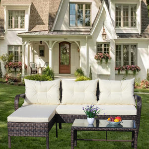 Outdoor Patio Furniture 3-Piece Conversation Set (Beige Cushion)