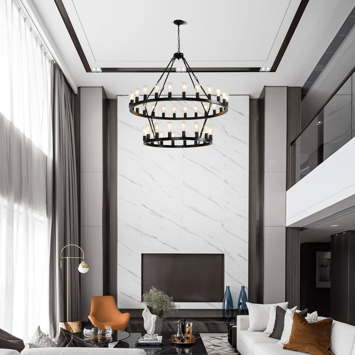 47.24 Inch Matte Black Wagon Wheel Chandelier with 36 Lights