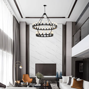 47.24 Inch Matte Black Wagon Wheel Chandelier with 36 Lights