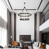 47.24 Inch Matte Black Wagon Wheel Chandelier with 36 Lights