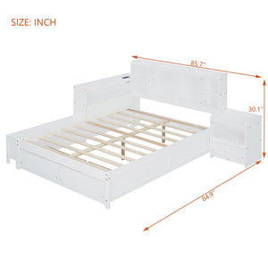 Platform Bed With Multi Functional Storage Space, Nightstand, 2 Drawers, USB Ports And Desk