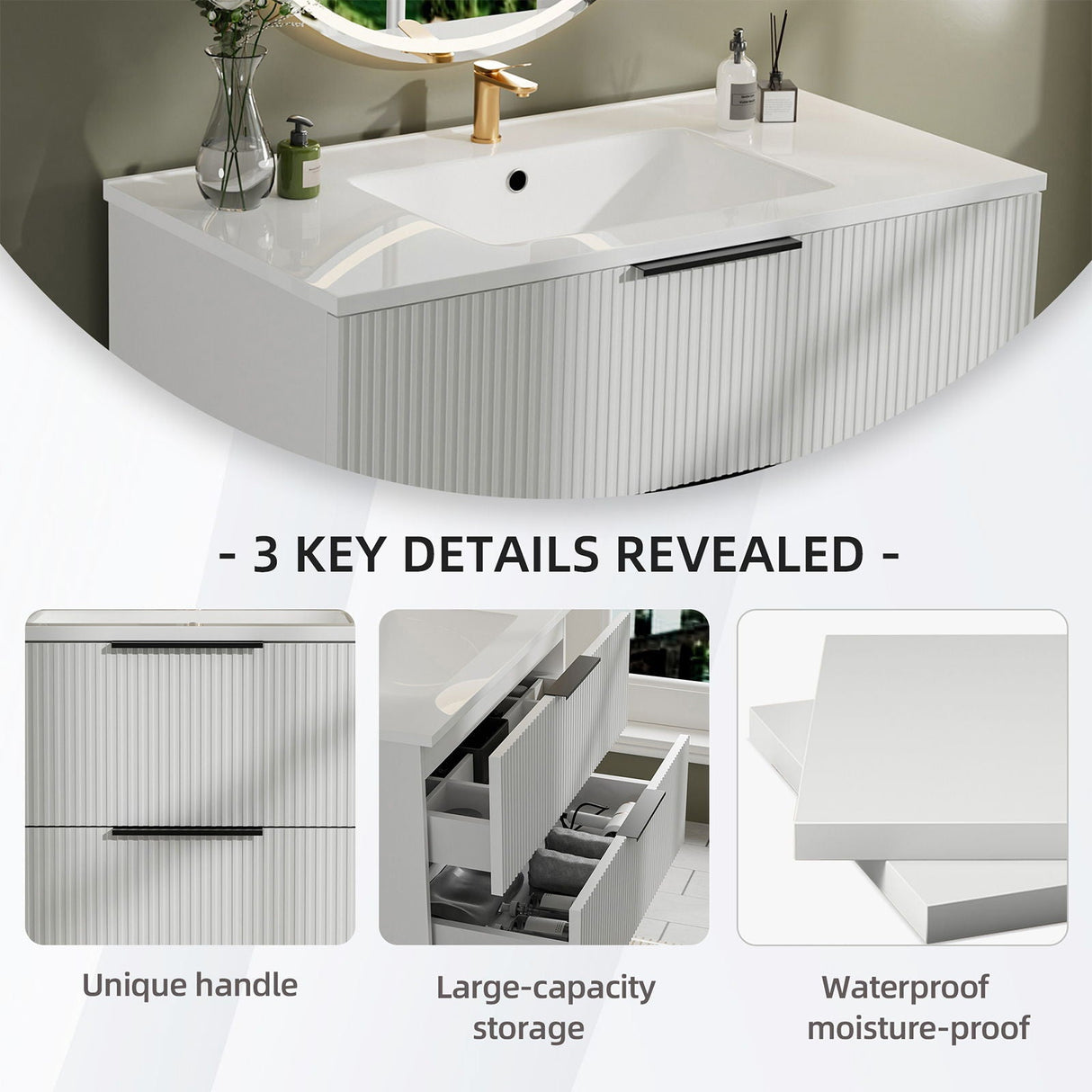 Modern Wall Mounted Floating Bathroom Vanity With Sink And Drawers