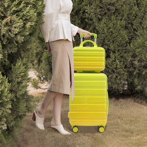 2-Piece Polycarbonate Spinner Wheel Luggage Set with Lock - Green & Yellow