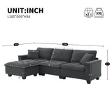 Leland Suede-Tufted L-Shaped Sectional With Ottoman