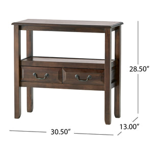 End Table in Brown Acacia Wood with Drawers