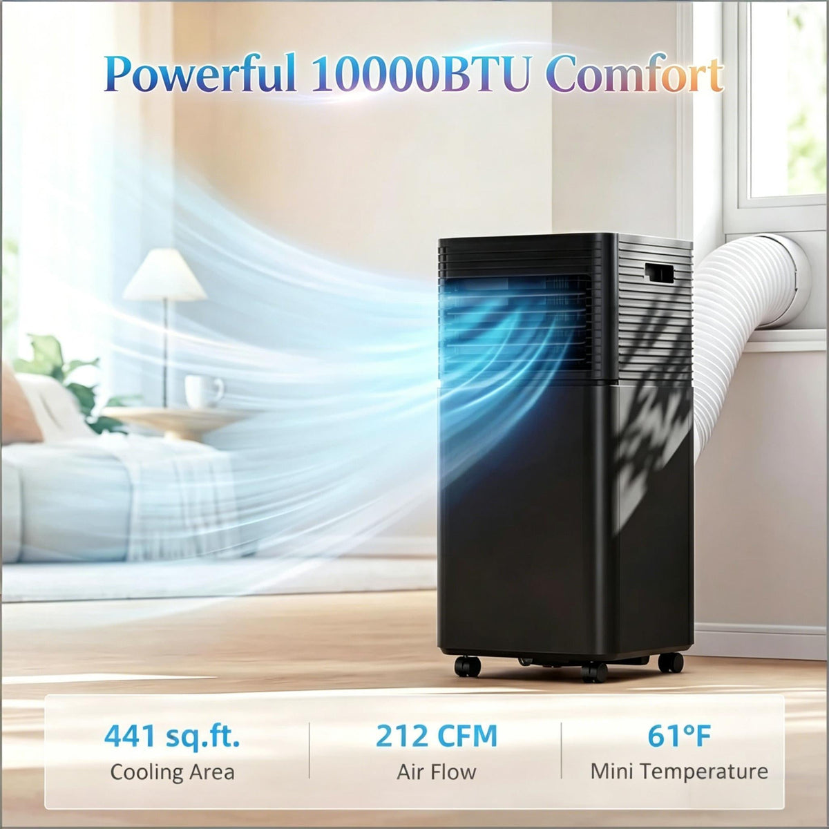 Modern Mobile Air Conditioner with Wheels - Black