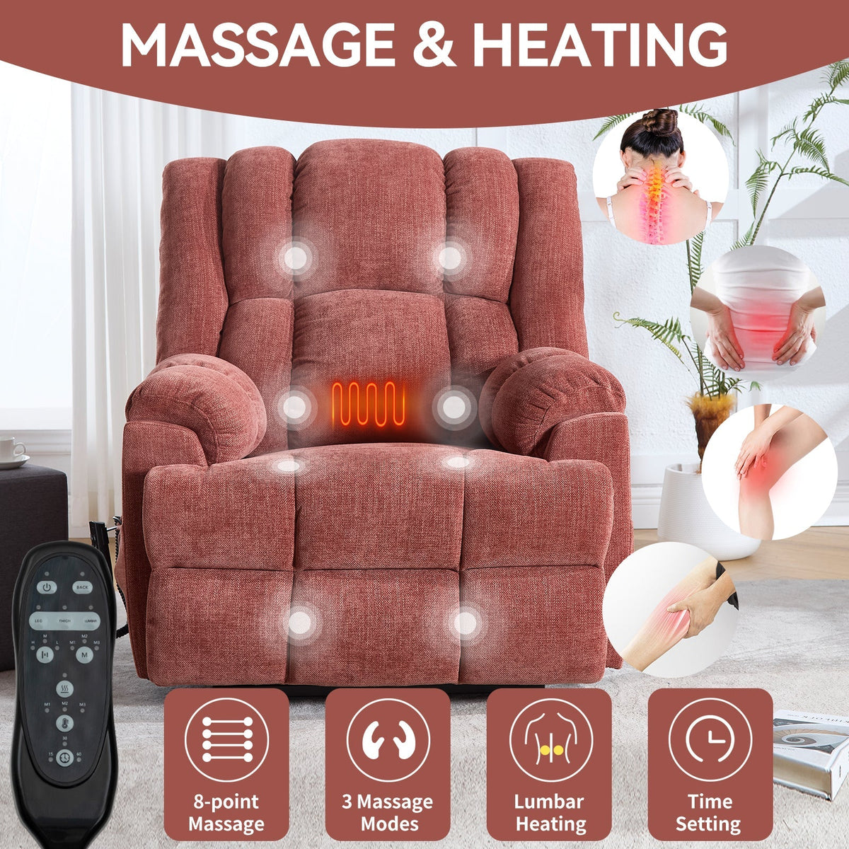 Dual Motor Heat Massage Electric Power Lift Recliner with Smooth Lift - Red or Blue