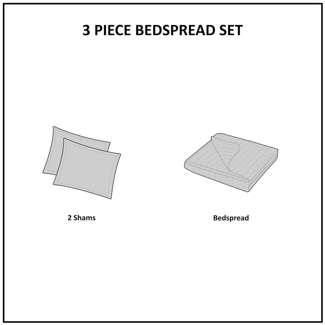 Seafoam 3 Piece Reversible Bedspread Set with Medallion Quilting - Full/Queen
