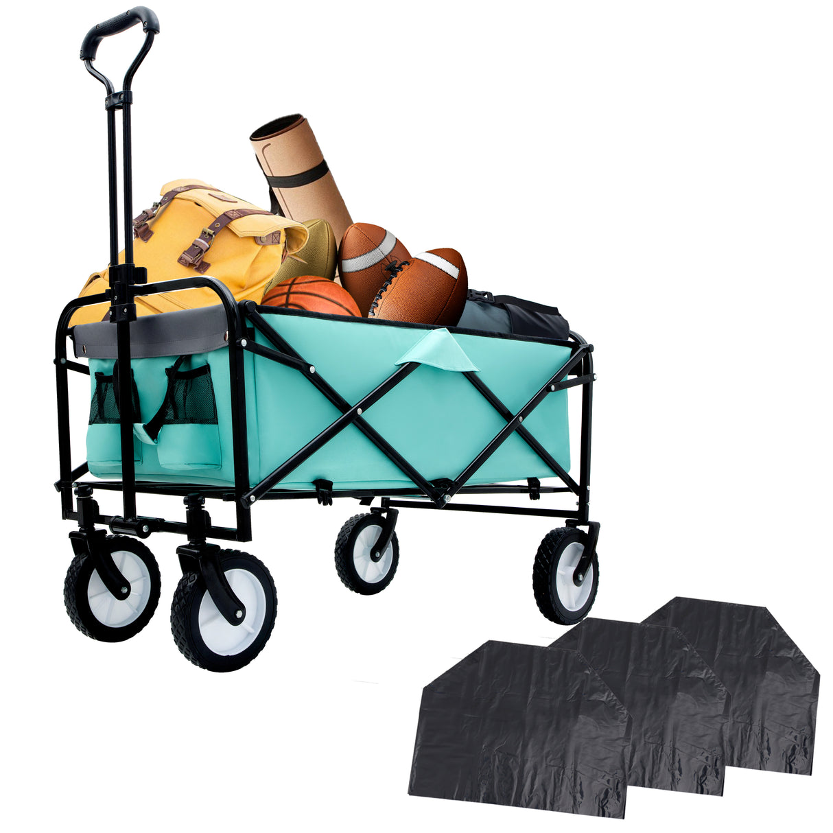 360lb capacity Green Collapsible Utility Wagon with 3-Piece Liner & Cover Set