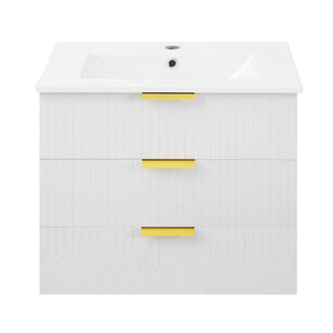 Wall Mounted Floating Cabinet With Side Cabinet Combo, Rectangular Ceramic Sink Vanity