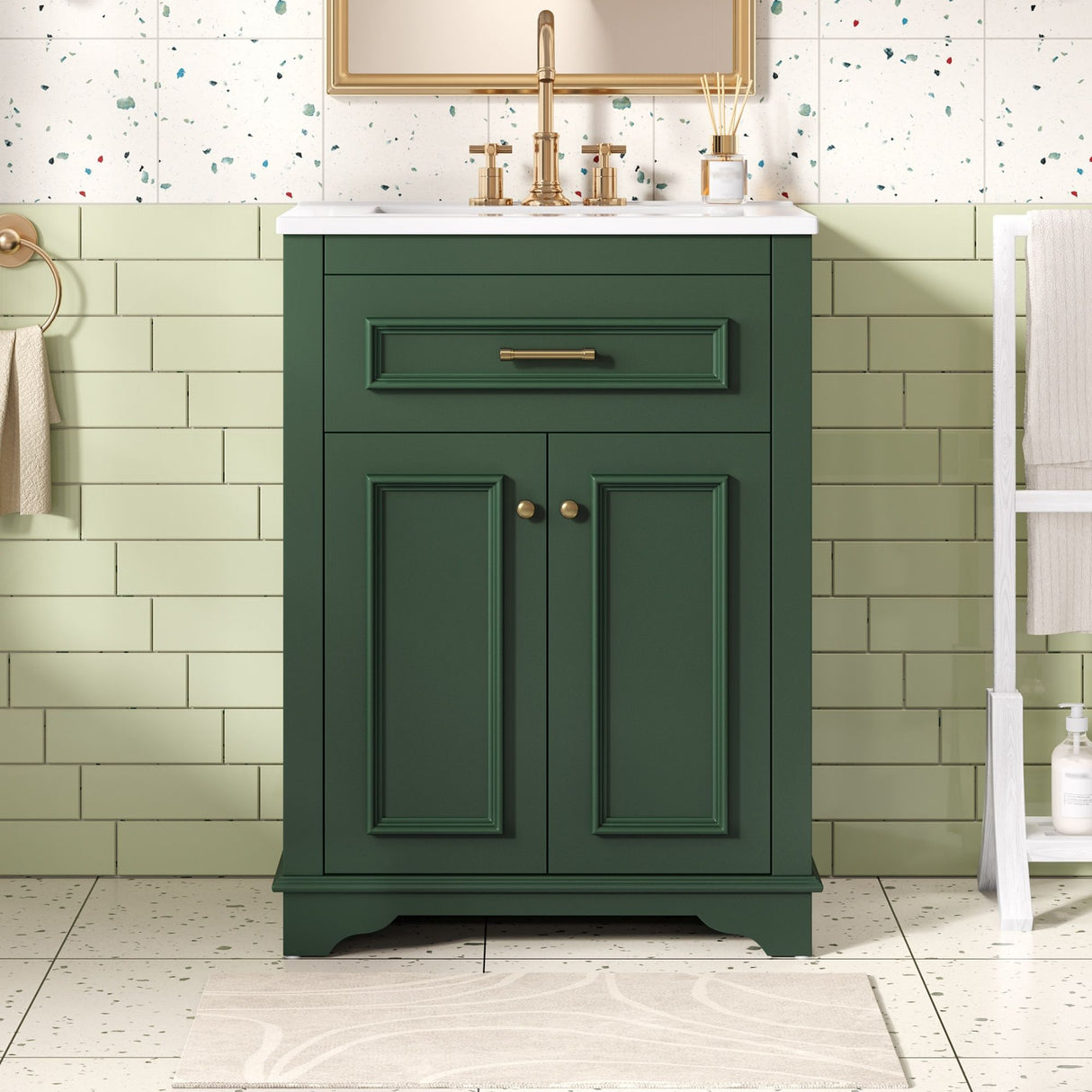 Bathroom Vanity With Integrated Sink, 2 Door Cabinet With Tip Out Drawer, Rectangular Design