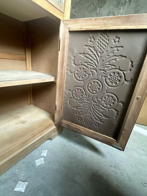 Rustic Vintage Accent Cabinet with Carved Floral Panels
