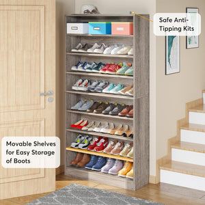 9 Tier Freestanding Shoe Cabinet, With Open Design