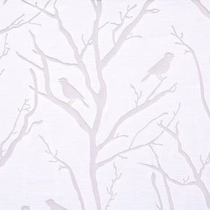 Sheer Bird on Branches Grommet Curtain Panel with Burnout Design - White