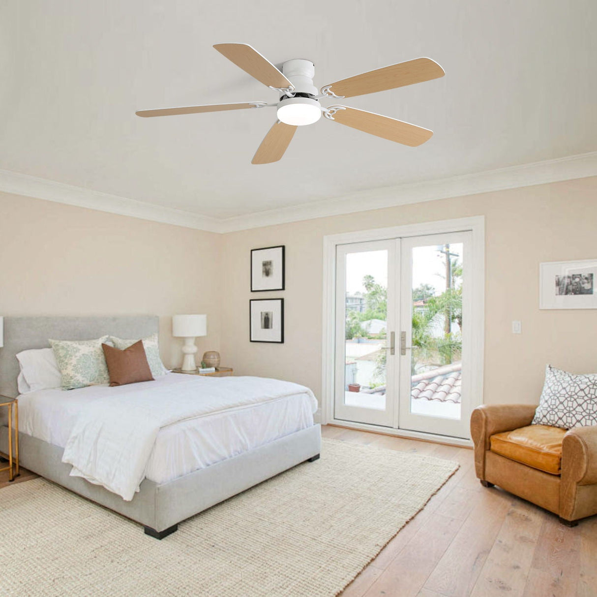 Ceiling Fan With LED Light, 6 Speed Wind, 5 Blades, Remote Control DC Motor