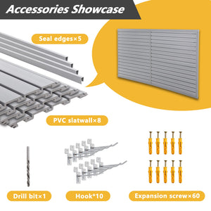Heavy Duty PVC Slatwall Garage Organizer, 8ft x 4ft