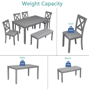 6 Pieces Kitchen Dining Set, Rectangular Wooden Dining Table With 4 Chairs And A Bench