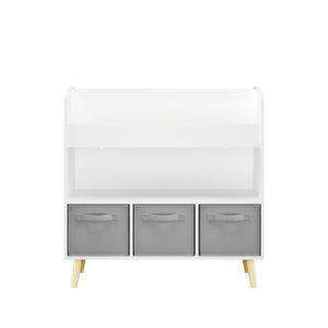 Bookshelf With 3 Bins Storage Shelf for Kids - White