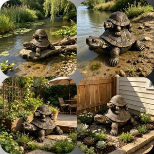 19'' Vintage Bronze Stacked Turtle Statue