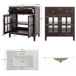 Bathroom Vanity With Ceramic Sink, Adjustable Shelf & Tip Out Tray