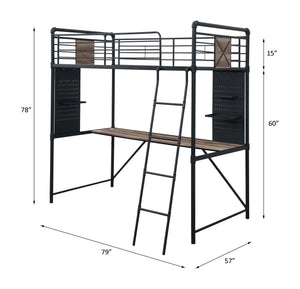 Cordelia - Twin Loft Bed With Desk - Antique Oak, Sandy Black & Dark Bronze Hand-Brushed