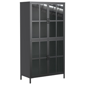 Premium Metal Storage Cabinet With Tempered Glass Doors, Adjustable Shelves, And Anti Tipping Device - Black