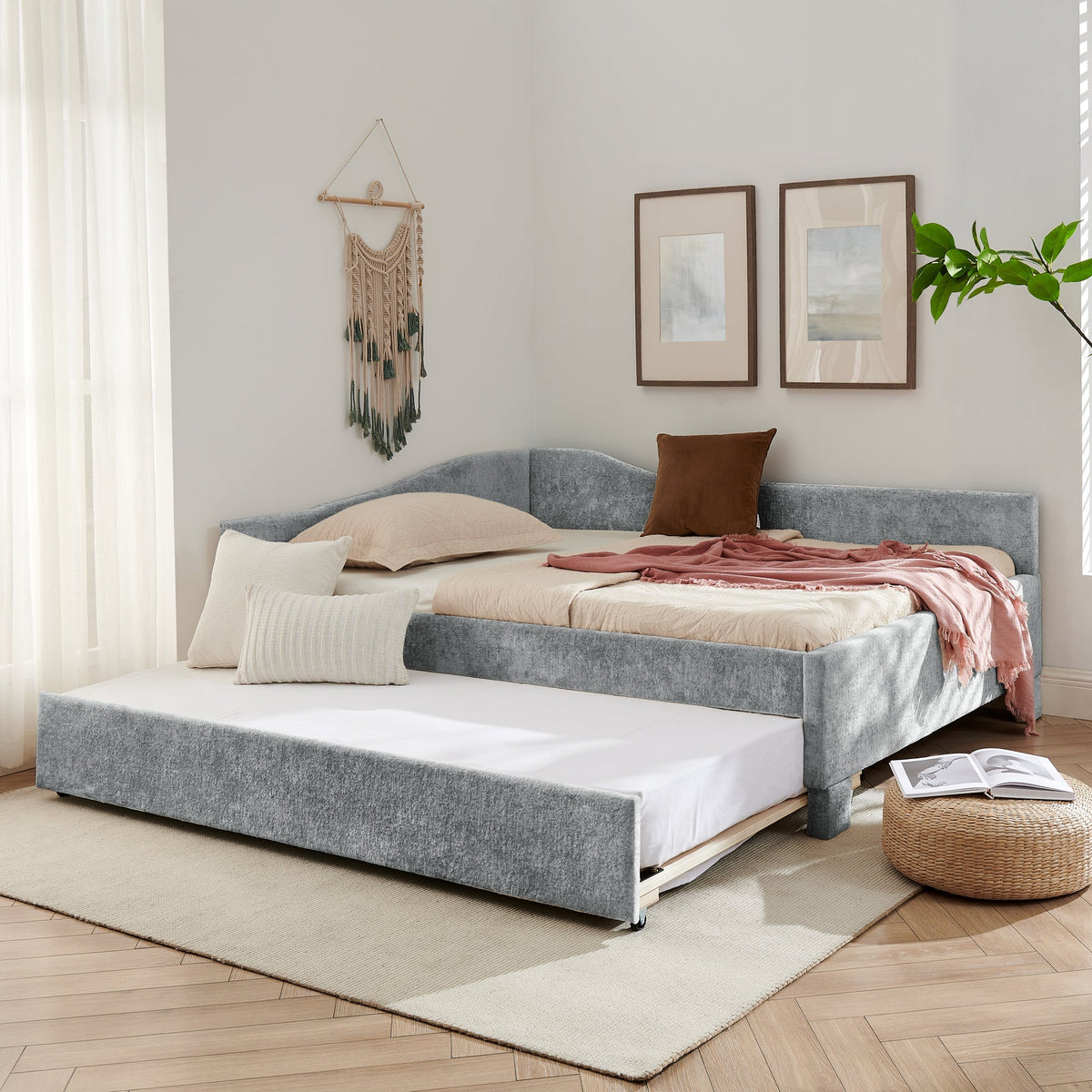 Full Size Curved Round Edge Padded Backrest Daybed