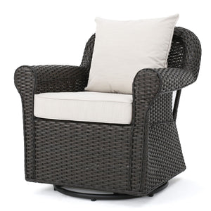 Amaya Outdoor Swivel Rocker Chair with Water Resistant Cushions - Brown / Beige