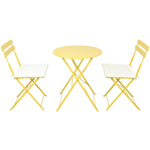 3 Pieces Patio Bistro Balcony Metal Chair Table Set - Yellow