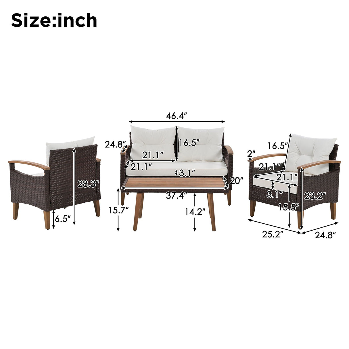 4 Piece Garden Furniture, Patio Seating Set